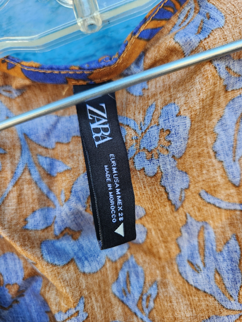 Zara Mustard Midi Dress with Blue Floral Print - Picture 6 of 11